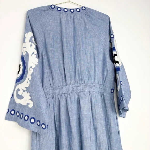 boden una linen embroidered dress Boden Women's Linen Shift Dress in Blue